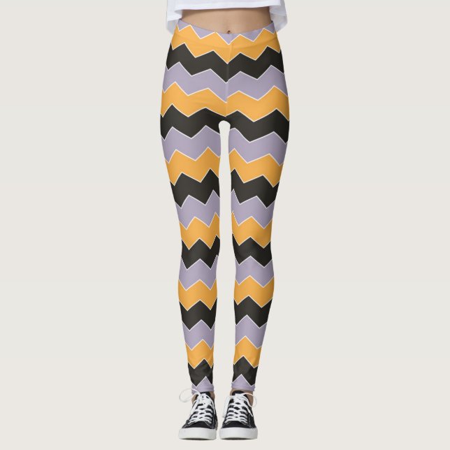 Leggings Patrón de cheurón morado blanco Naranja simple (Anverso)