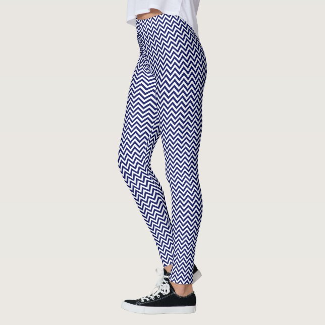 Leggings Patrón de Chevron Blanco LG y ZigZag de Raya Azul  (Izquierda)
