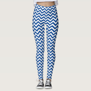 Leggings Patrón De Chevron Blanco Y Azul