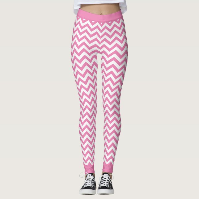 Leggings Patrón De Chevron Blanco Y Rosa Ligero (Anverso)