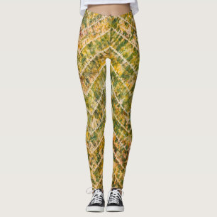 Leggings Patrón de Chevron de Tinte Ligado Verde y Dorado