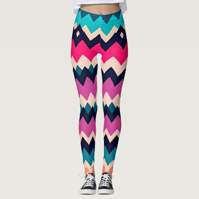 Leggings Patrón de Chevron de Zigzag colorido (Anverso)