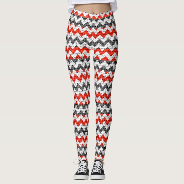Leggings Patrón de Chevron Rojo Blanco Gris Aspecto de Arpi (Anverso)