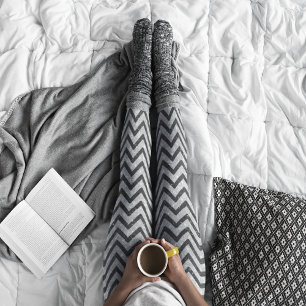 Leggings Patrón de Chevron Zigzag, Purpurina de plata blanc