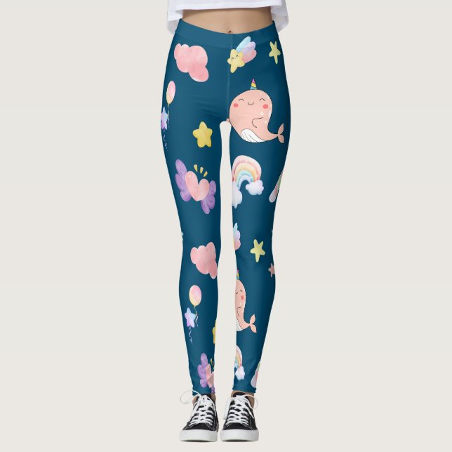Leggings Patrón de chica del arcoiris de unicornio (Anverso)