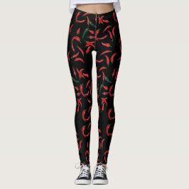 Leggings Patrón de chile| negro rojo y verde