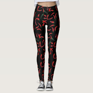 Leggings Patrón de chile  negro rojo y verde