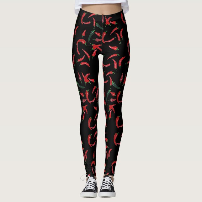 Leggings Patrón de chile| negro rojo y verde (Anverso)
