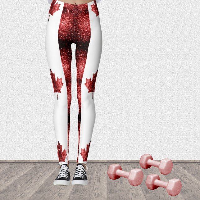 Leggings Patrón de chispas rojas de la bandera de Canadá (Stand out in the gym with our breathable sparkly Canada flag leggings!)