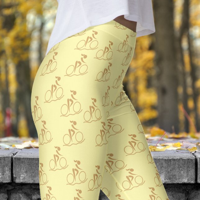 Leggings Patrón de ciclismo de montaña blanca crema de boni (Womens Mountain Biking on Cream Leggings)