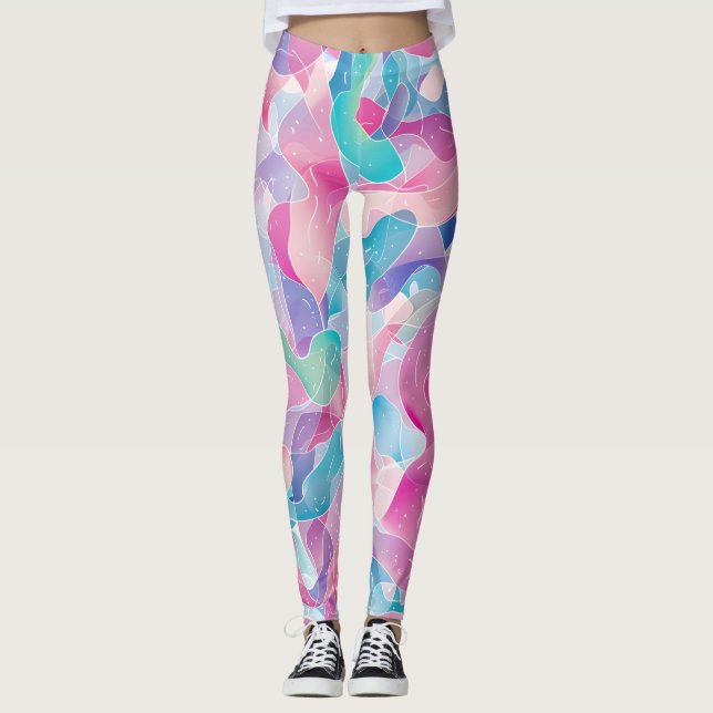 Leggings Patrón de cinta abstracto pastel (Anverso)
