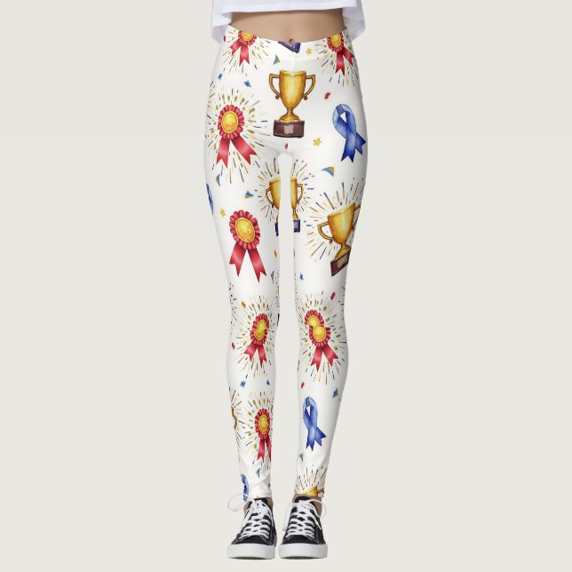 Leggings Patrón de cintas de las medallas de Fitness Trophi (Anverso)
