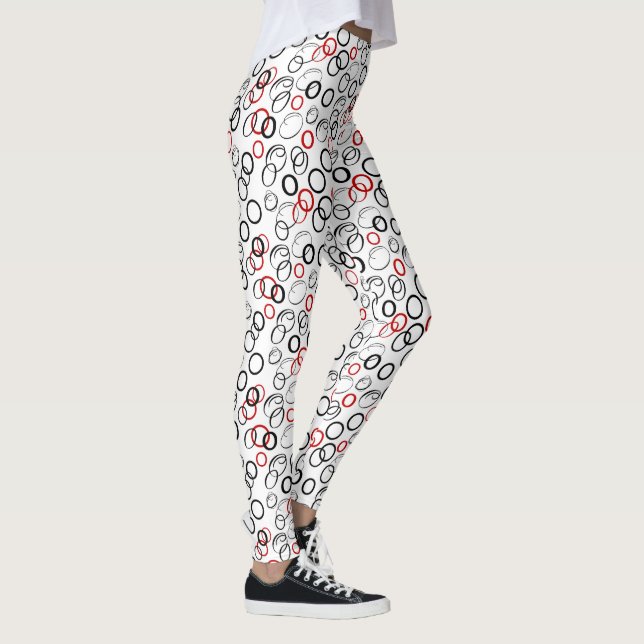 Leggings Patrón de círculo abstracto negro y rojo (Derecha)