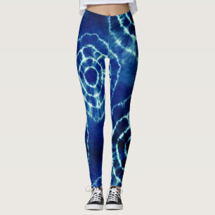 Leggings Patrón de círculo de corbata azul y blanco