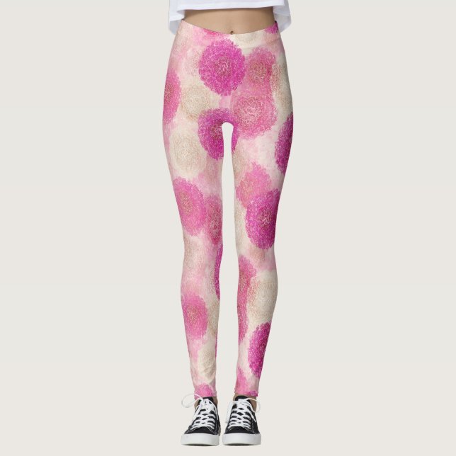 Leggings Patrón de círculo de encaje floral abstracto rosa (Anverso)