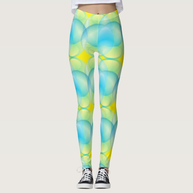 Leggings Patrón de círculos abstractos azules y amarillos c (Anverso)