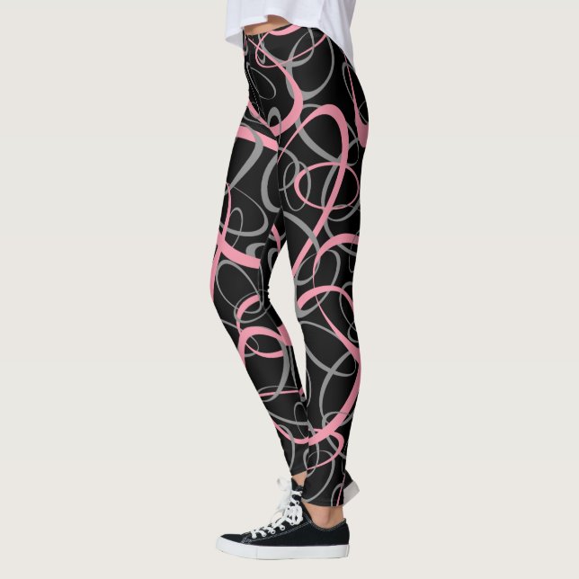 Leggings patrón de circunferencia gruesa rosa y gris (Izquierda)