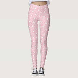 Leggings Patrón de cisne rosa y floral