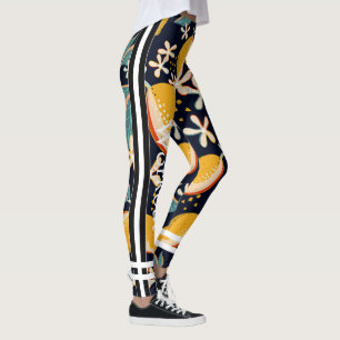 Leggings Patrón de cítricos hermoso l Workout l Navy azul