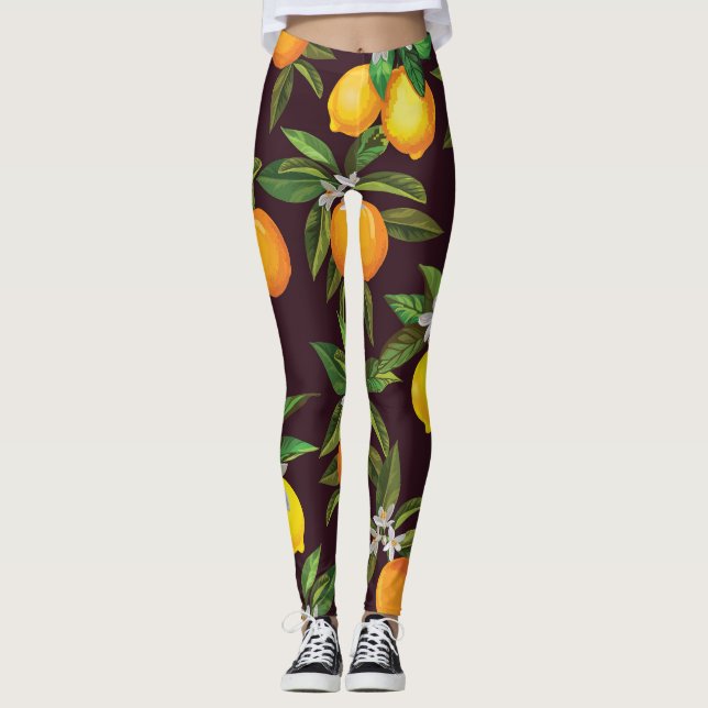 Leggings Patrón de cítricos, Naranjas de Lemones Vintage. (Anverso)