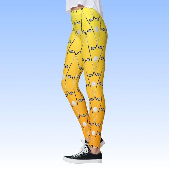 Leggings Patrón de clubs de golf naranja deportivo amarillo (Subido por el creador)