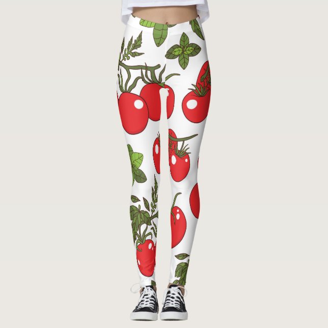 Leggings Patrón de cocina sin soldadura de Tomato Basil (Anverso)