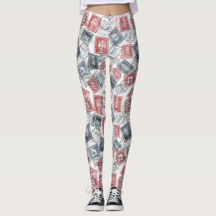 Leggings Patrón de Collage de Sello de Correo Antiguo (1)