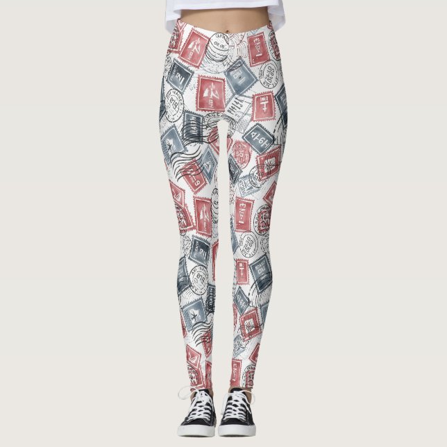 Leggings Patrón de Collage de Sello de Correo Antiguo (1) (Anverso)