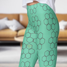 Leggings Patrón de colmena de abeja verde fresco
