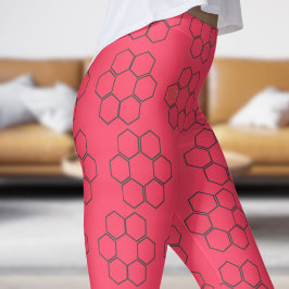 Leggings Patrón de colmena de miel de abeja roja de fucsia 