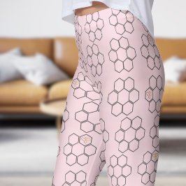 Leggings Patrón de colmena de miel de abeja rosa fresca