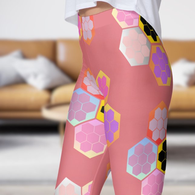 Leggings Patrón de color de miel rosa dulce (Honey Color - Candy Pink Leggings)