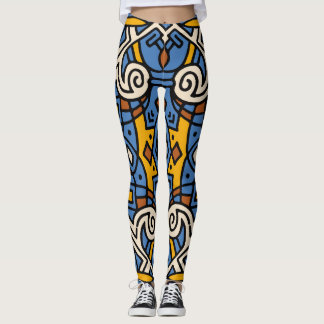 Leggings Patrón de color tribal africano azul y amarillo
