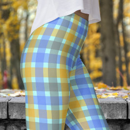Leggings Patrón de comprobación azul de moda