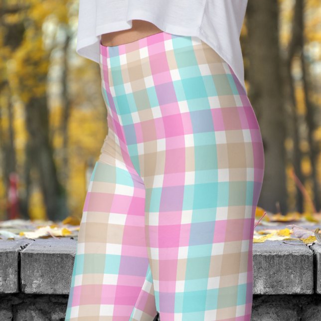 Leggings Patrón de comprobación azul y rosa de moda (Chic Blue and Pink Check Pattern Leggings)