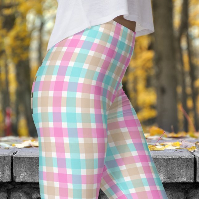 Leggings Patrón de comprobación azul y rosa de primavera (Spring Blue and Pink Check Pattern Leggings)