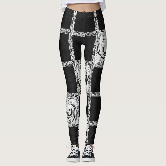 Leggings patrón de comprobación blanco negro (Anverso)