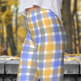 Leggings Patrón de comprobación de azul y blanco de moda
