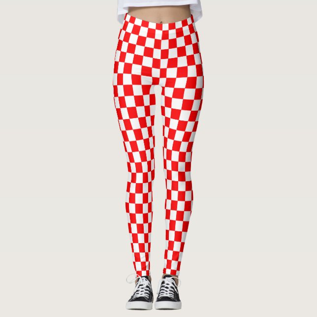 Leggings Patrón de comprobación de blanco rojo (Anverso)