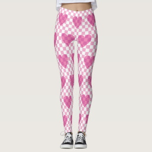Leggings Patrón de comprobación de corazón rosa plano