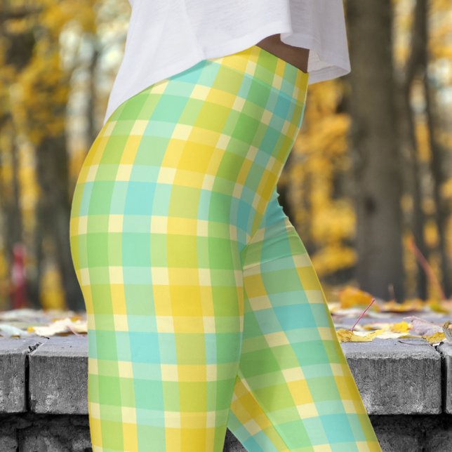 Leggings Patrón de comprobación de crema de primavera y ver (Spring Cream and Green Check Pattern Leggings)
