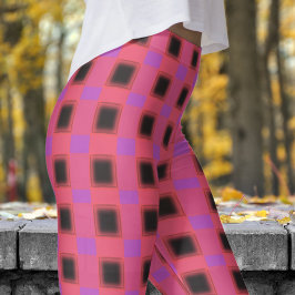 Leggings Patrón de comprobación de Fuchsia en negro y profu