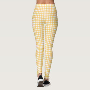 Leggings Patrón de comprobación de Gingham amarillo Pastel