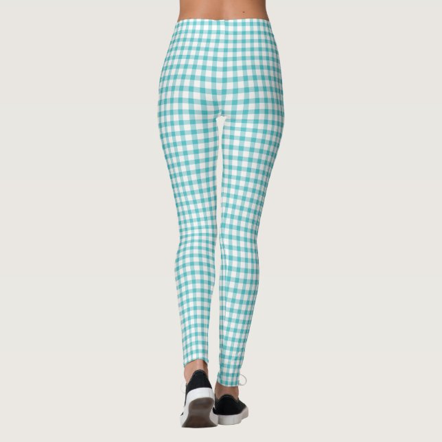 Leggings Patrón de comprobación de Gingham verde Pastel (Reverso)