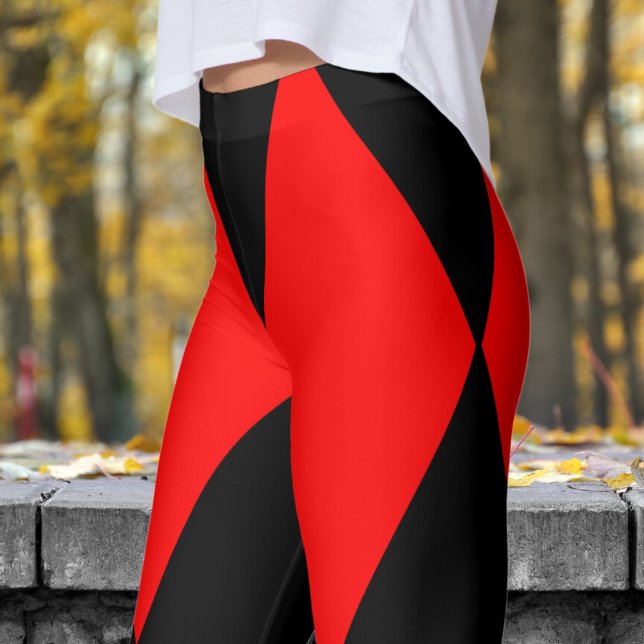 Leggings Patrón de comprobación de Harlequin rojo y negro n (Harlequin Black and Red)