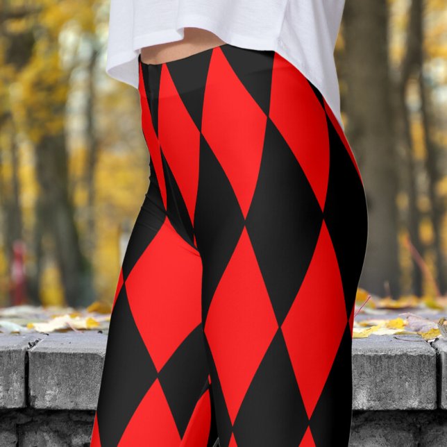 Leggings Patrón de comprobación de Harlequin rojo y negro n (Harlequin Red & Black)