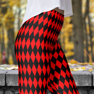 Leggings Patrón de comprobación de Harlequin rojo y negro n