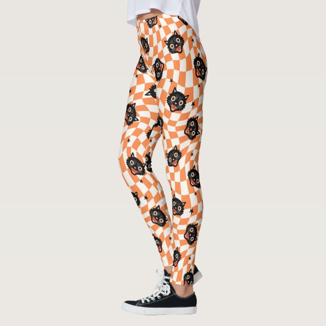 Leggings Patrón de comprobación de Naranja de gato negro re (Izquierda)