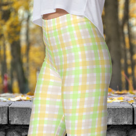 Leggings Patrón de comprobación verde de primavera de moda