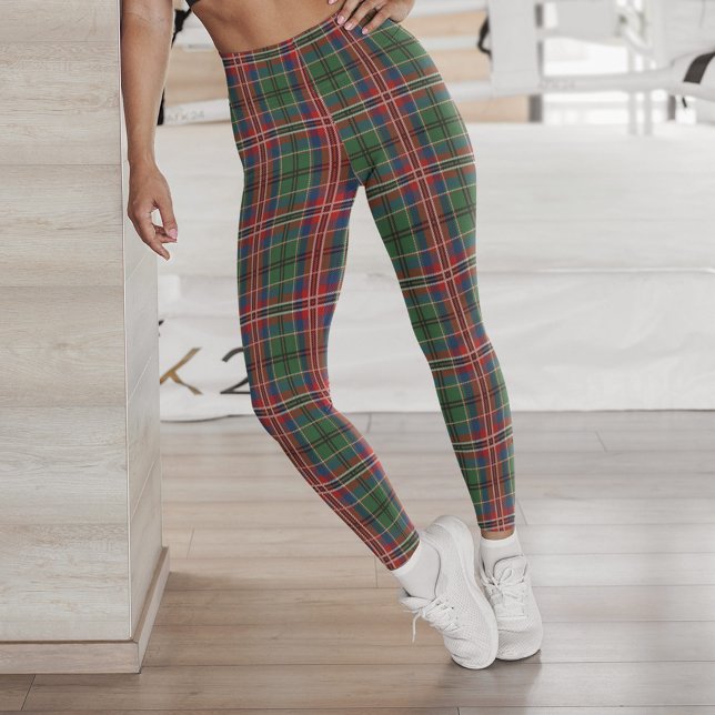Leggings Patrón de comprobación verde rojo plasmado Tartán (Plaid MacCulloch Red Green Check Leggings)